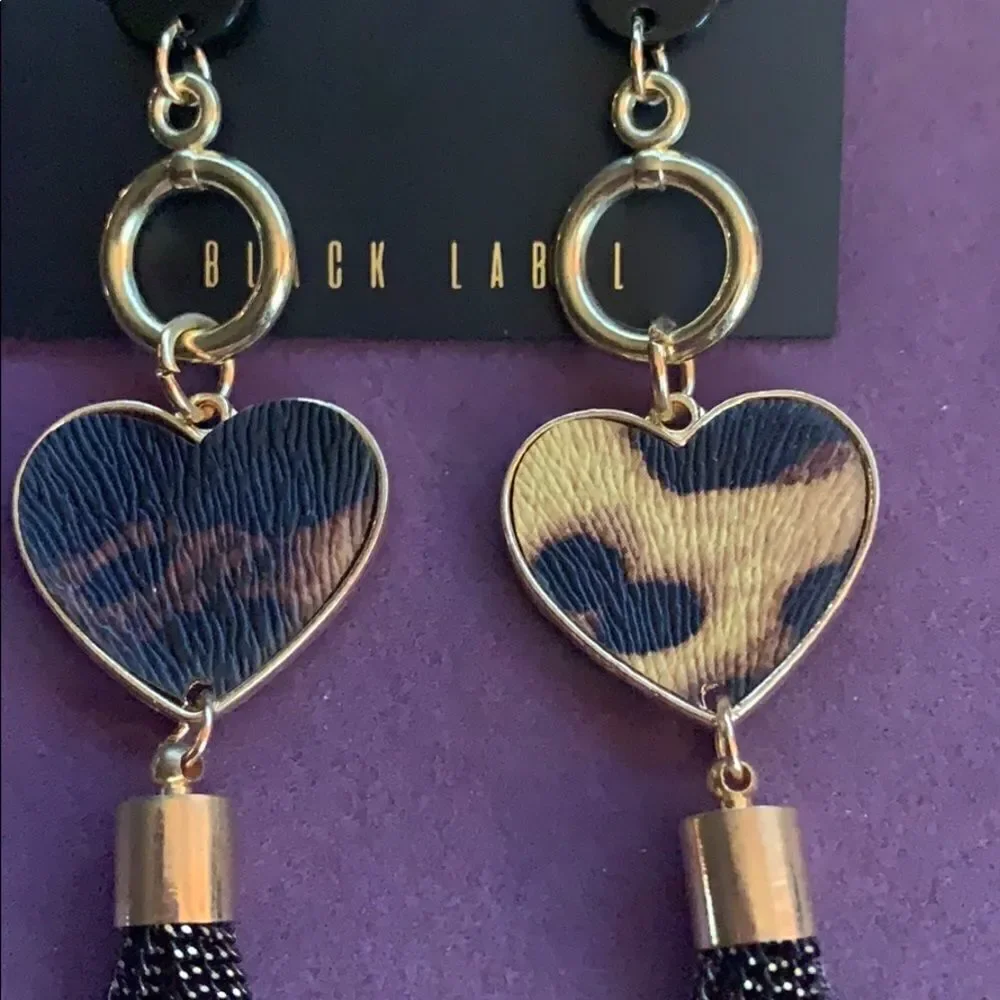 Animal print heart tassel earrings‎